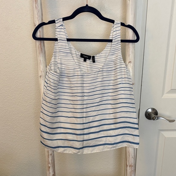 Theory Stripe Silk Tank Top Blue Small 0 - Picture 3 of 6